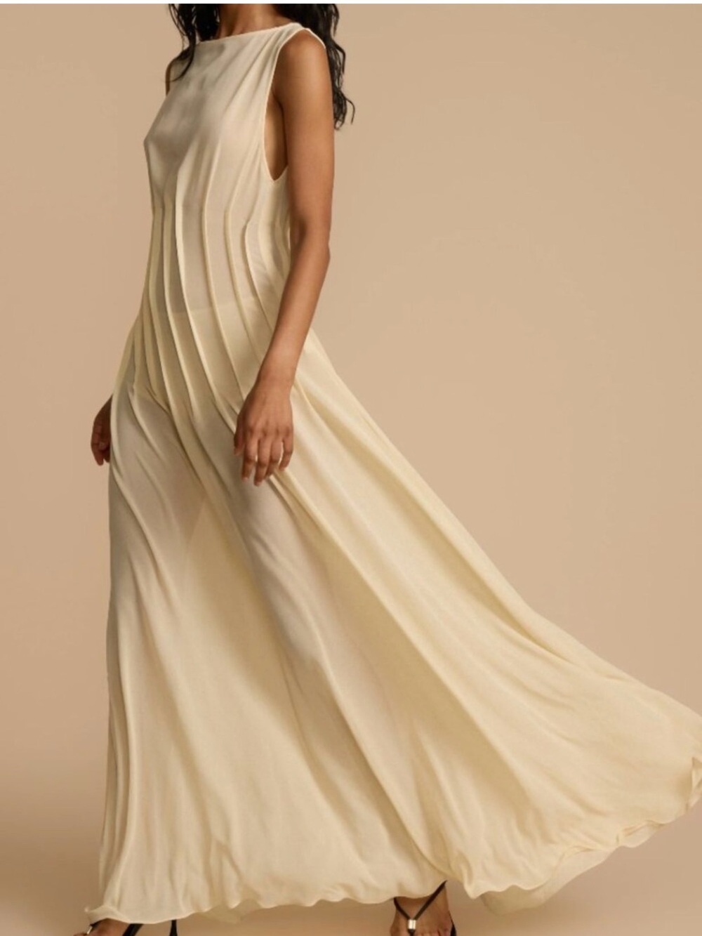 Arcina Ori Audrey Dress Elegant Cream Pleated Maxi Dress - Sleeveless